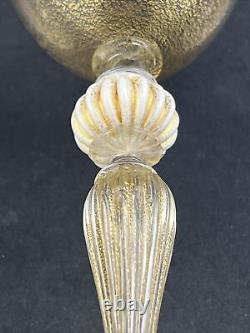 Set of 3 Venetian Murano Italy Hand Blown Gold Flake 8 3/4 Wine Goblet Glasses