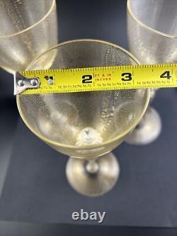 Set of 3 Venetian Murano Italy Hand Blown Gold Flake 8 3/4 Wine Goblet Glasses