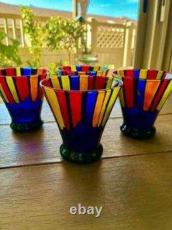 Set of 4 Murano-style Art Glass Tumblers Hand Blown Multicolor Italian Glass