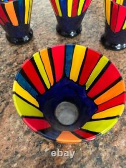 Set of 4 Murano-style Art Glass Tumblers Hand Blown Multicolor Italian Glass