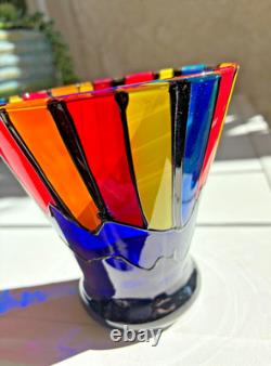 Set of 4 Murano-style Art Glass Tumblers Hand Blown Multicolor Italian Glass