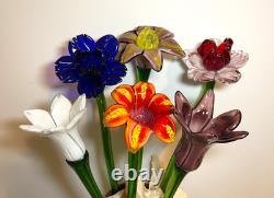 Set of 6 19 Long Stem Multi-Color Glass Flower Murano Hand Blown Glass #30