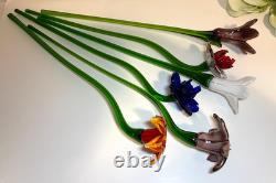 Set of 6 19 Long Stem Multi-Color Glass Flower Murano Hand Blown Glass #30