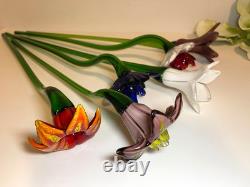 Set of 6 19 Long Stem Multi-Color Glass Flower Murano Hand Blown Glass #30