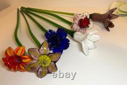 Set of 6 19 Long Stem Multi-Color Glass Flower Murano Hand Blown Glass #30