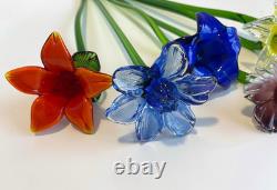Set of 6 19 Long Stem Multi-Color Glass Flower Murano Hand Blown Glass #C3