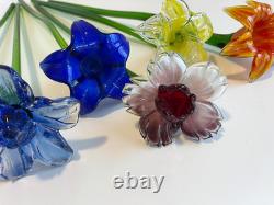 Set of 6 19 Long Stem Multi-Color Glass Flower Murano Hand Blown Glass #C3 Set of 6 19 Long Stem Multi-Color Glass Flower Murano Hand Blown Glass #C3