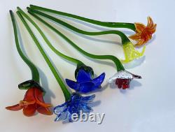 Set of 6 19 Long Stem Multi-Color Glass Flower Murano Hand Blown Glass #C3 Set of 6 19 Long Stem Multi-Color Glass Flower Murano Hand Blown Glass #C3