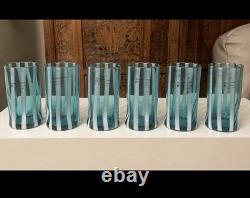 Set of 6 Alessandro Coppola Murano Glass Tumblers Green Swirl Indents Italy NEW