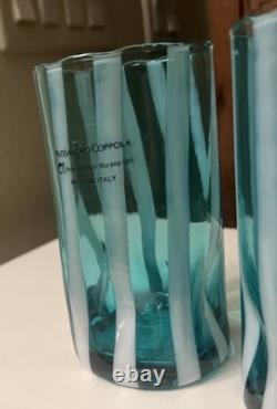 Set of 6 Alessandro Coppola Murano Glass Tumblers Green Swirl Indents Italy NEW