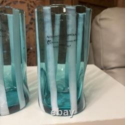 Set of 6 Alessandro Coppola Murano Glass Tumblers Green Swirl Indents Italy NEW