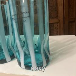 Set of 6 Alessandro Coppola Murano Glass Tumblers Green Swirl Indents Italy NEW