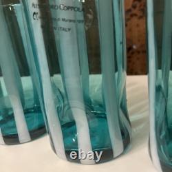 Set of 6 Alessandro Coppola Murano Glass Tumblers Green Swirl Indents Italy NEW