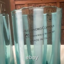 Set of 6 Alessandro Coppola Murano Glass Tumblers Green Swirl Indents Italy NEW