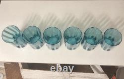 Set of 6 Alessandro Coppola Murano Glass Tumblers Green Swirl Indents Italy NEW