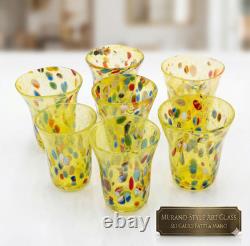Set of 6 Hand-Blown Murano Glass Tumblers Multicolor With Certificate