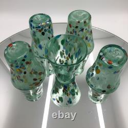 Set of 6 Hand-Blown Murano Glass Tumblers Multicolor With Certificate