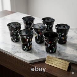 Set of 6 Hand-Blown Murano Glass Tumblers Multicolor With Certificate