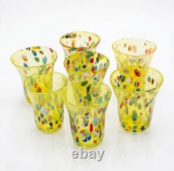 Set of 6 Hand-Blown Murano Glass Tumblers Multicolor With Certificate