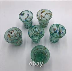 Set of 6 Hand-Blown Murano Glass Tumblers Multicolor With Certificate