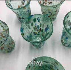 Set of 6 Hand-Blown Murano Glass Tumblers Multicolor With Certificate