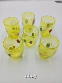 Set of 6 Hand-Blown Murano Glass Tumblers Multicolor With Certificate