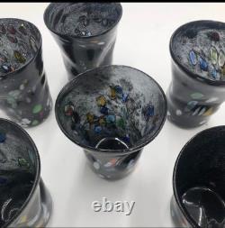 Set of 6 Hand-Blown Murano Glass Tumblers Multicolor With Certificate