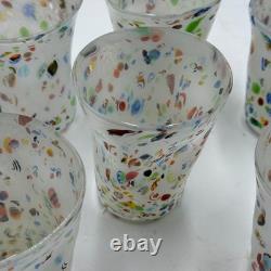 Set of 6 Hand-Blown Murano Glass Tumblers Multicolor With Certificate