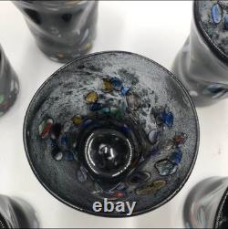 Set of 6 Hand-Blown Murano Glass Tumblers Multicolor With Certificate