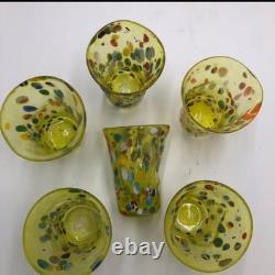 Set of 6 Hand-Blown Murano Glass Tumblers Multicolor With Certificate