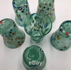 Set of 6 Hand-Blown Murano Glass Tumblers Multicolor With Certificate
