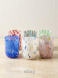 Set of 6 Murano Glass Tumblers Hand Blown Colorful Drinking Water Glasses Italy