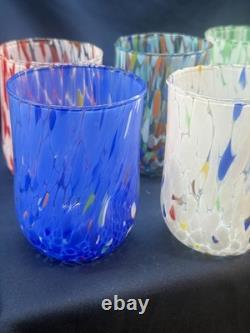 Set of 6 Murano Glass Tumblers Hand Blown Colorful Drinking Water Glasses Italy