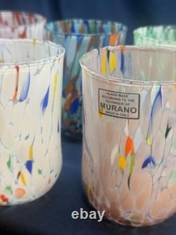 Set of 6 Murano Glass Tumblers Hand Blown Colorful Drinking Water Glasses Italy