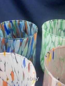 Set of 6 Murano Glass Tumblers Hand Blown Colorful Drinking Water Glasses Italy