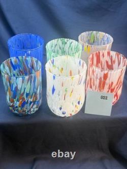 Set of 6 Murano Glass Tumblers Hand Blown Colorful Drinking Water Glasses Italy