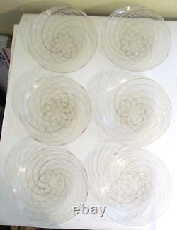 Set of 6 Venetian Murano Art Glass Dessert Plates Hand Blown Gold White Lattice