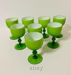 Set of 8 Vintage Carlo Moretti Bright Green Italian Cased Wine Glasses/Goblets