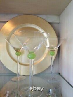 Seven 1960's Murano Artisan Grasshopper Green Ball Hand Blown Martini Glasses
