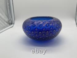 Signed ARS Cenedese Murano Cobalt Blue & Gold Fleck Hand Blown Glass Bowl