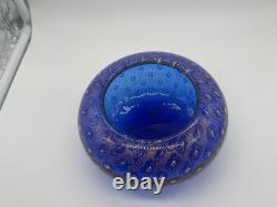 Signed ARS Cenedese Murano Cobalt Blue & Gold Fleck Hand Blown Glass Bowl
