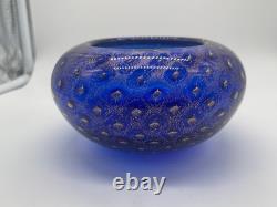 Signed ARS Cenedese Murano Cobalt Blue & Gold Fleck Hand Blown Glass Bowl