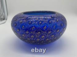 Signed ARS Cenedese Murano Cobalt Blue & Gold Fleck Hand Blown Glass Bowl
