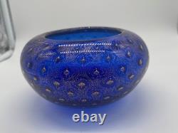 Signed ARS Cenedese Murano Cobalt Blue & Gold Fleck Hand Blown Glass Bowl