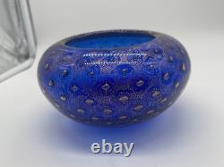 Signed ARS Cenedese Murano Cobalt Blue & Gold Fleck Hand Blown Glass Bowl