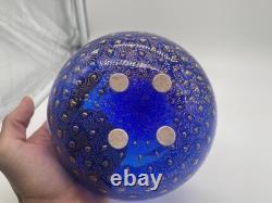Signed ARS Cenedese Murano Cobalt Blue & Gold Fleck Hand Blown Glass Bowl