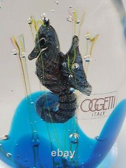 Signed Elio Raffaeli Oggetti Murano Gold Fleck Seahorse Aquarium Art Glass 5