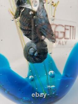 Signed Elio Raffaeli Oggetti Murano Gold Fleck Seahorse Aquarium Art Glass 5