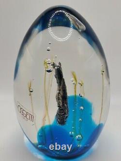 Signed Elio Raffaeli Oggetti Murano Gold Fleck Seahorse Aquarium Art Glass 5