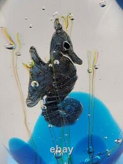 Signed Elio Raffaeli Oggetti Murano Gold Fleck Seahorse Aquarium Art Glass 5